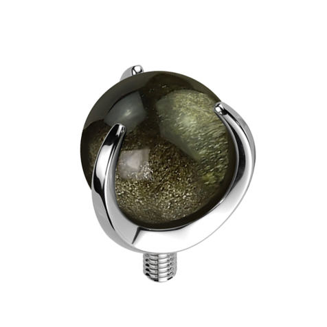 Dermal Anchor silber Kugel Obsidian Stein gefasst