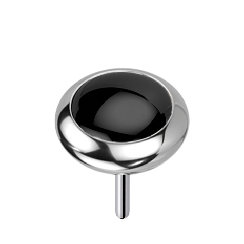 Threadless silver disc rounded black onyx stone