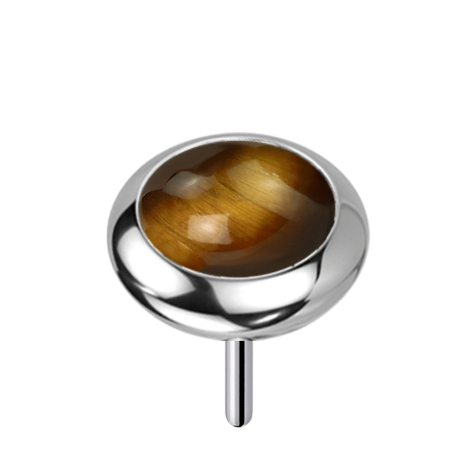 Disque argenté sans filetage, arrondi, pierre œil-de-tigre