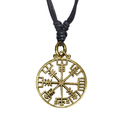 Necklace black pendant gold-plated Viking compass