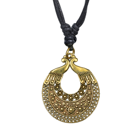 Necklace black pendant gold-plated medallion with flowers