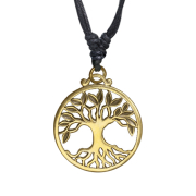 Halskette schwarz Anhänger vergoldet Baum des Lebens