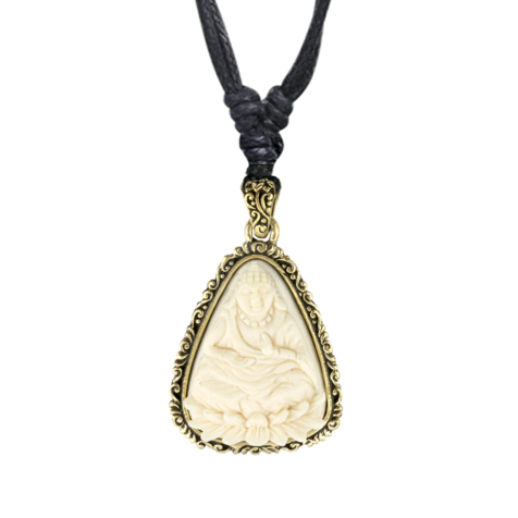 Collana nera con ciondolo placcato oro Goccia fiorita con Buddha