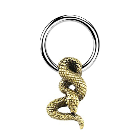Micro Closure anneau argenté serpent doré