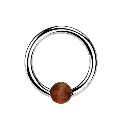 Micro Ball Closure anneau argenté avec boule en bois de tamarin foncé