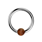 Ball Closure Ring silber mit Kugel aus Tamarind Holz dunkel