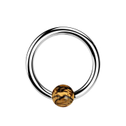 Micro Ball Closure Ring silber mit Kugel aus Tamarind...