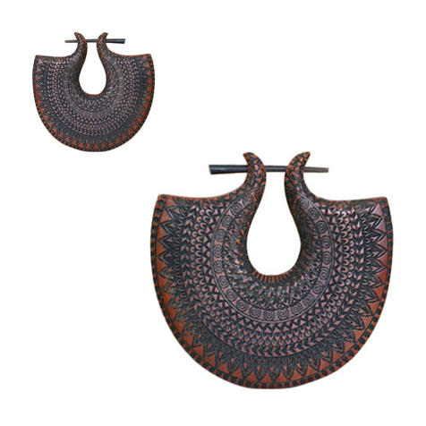 Boucle doreille assiette Mandala gravé en bois de saba