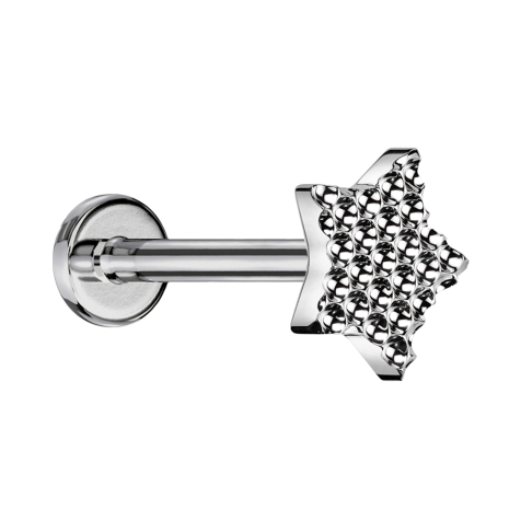 Micro labret filetage intérieur argenté, diamant taillé en étoile argenté
