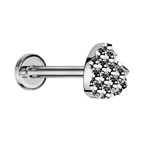 Micro Labret Internal Thread Silver Dotted Diamond Cut Heart Silver