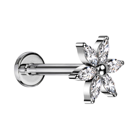 Micro Labret filetage intérieur argent fleur argent cristaux argent