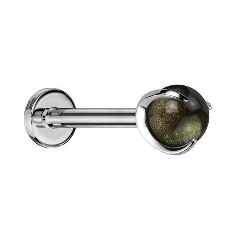 Micro Labret Internal Thread Silver Ball Obsidian Stone Set
