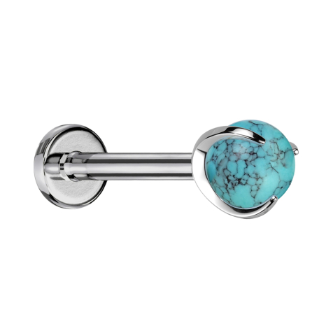 Micro labret filetage intérieur argenté boule turquoise sertie