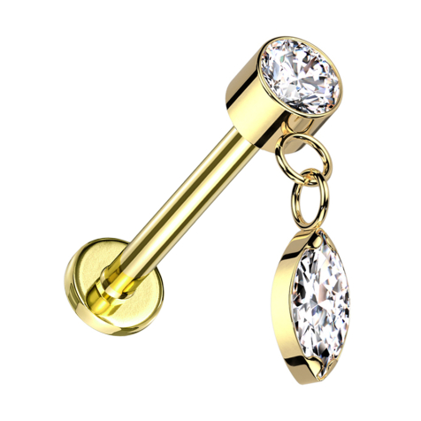 Micro Labret filettatura interna placcato in oro cilindro placcato in oro cristallo argento pendente cristallo ovale argento