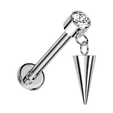 Micro Labret Innengewinde silber Zylinder silber Kristalle silber Anhänger Cone