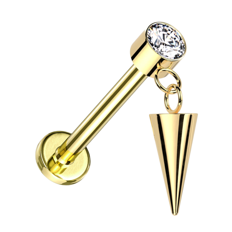 Micro Labret Innengewinde vergoldet Zylinder vergoldet Kristalle silber Anhänger Cone