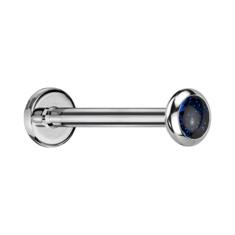 Micro Threadless Labret argento disco arrotondato pietra blu sabbia
