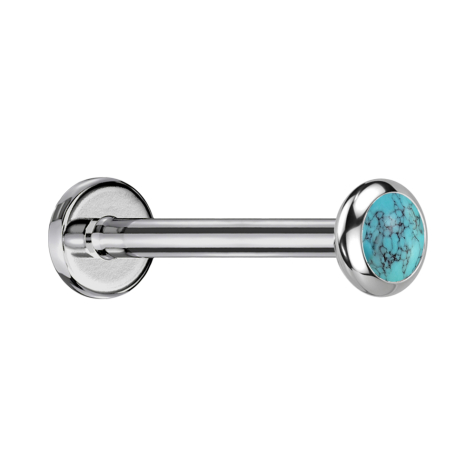 Micro Threadless Labret Silver Disc Rounded Turquoise Stone