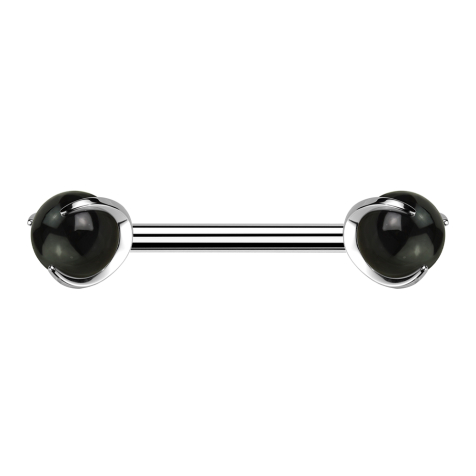 Barbell Innengewinde silber mit zwei Kugeln Onyx Stein gefasst