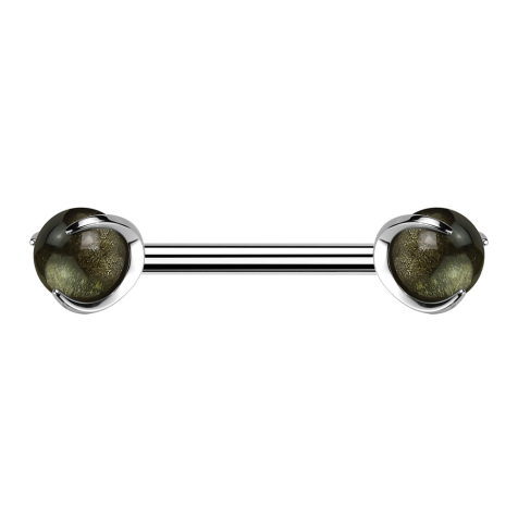 Barbell Innengewinde silber mit zwei Kugeln Obsidian Stein gefasst