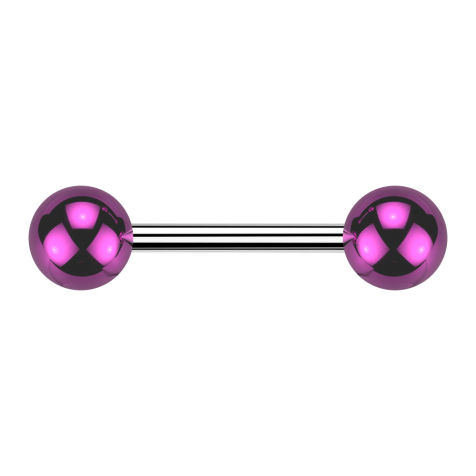 Barbell silver with two balls glass-coated violet