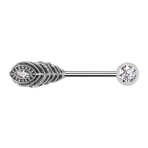 Barbell silver with balls front crystal silver and spring