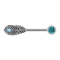 Barbell silver with beads front crystal aqua and feather