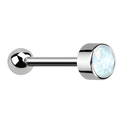 Micro Barbell Threadless argent avec boule et cylindre opale blanche