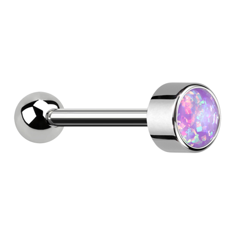 Micro Barbell Threadless argent avec boule et cylindre opale violette