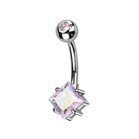 Banana silver with ball silver crystal multicolor and large square crystal multicolor