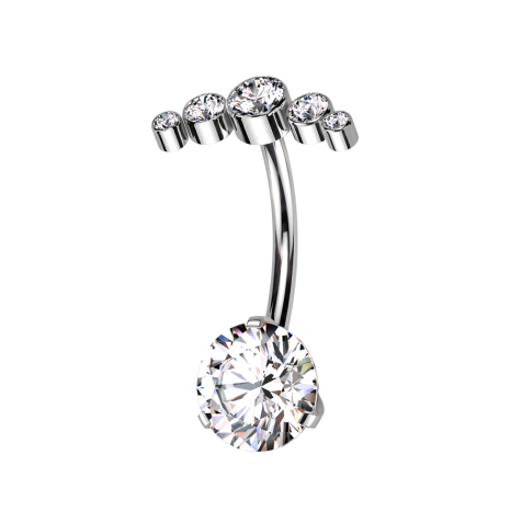 Threadless banana silver five crystals silver and crystal silver set