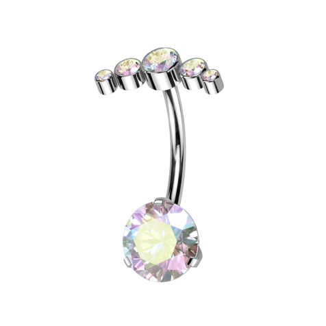 Threadless banana silver five multicolor crystals and multicolor crystal setting