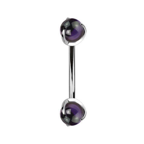 Micro banana silver internal thread with two beads set with amethyst stone