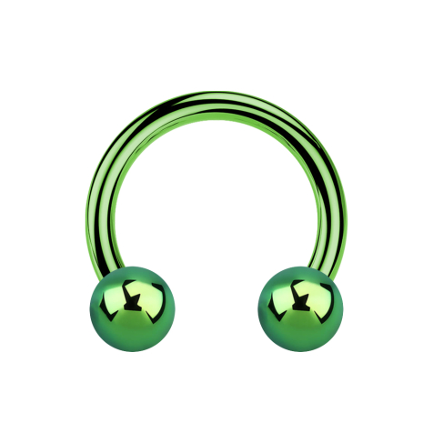 Micro circular barbell, internal thread, green, with two balls