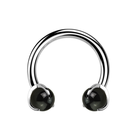 Micro Circular Barbell internal thread silver with two balls set with onyx stone