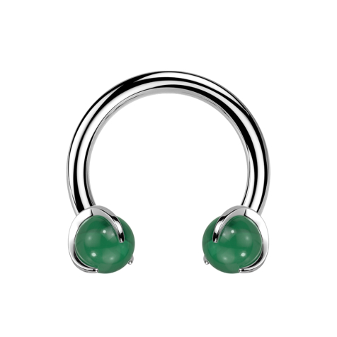 Micro Circular Barbell Innengewinde silber mit zwei Kugeln Jade Stein gefasst
