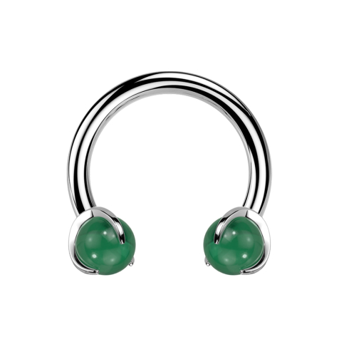 Micro Circular Barbell internal thread silver set with two balls of jade stone