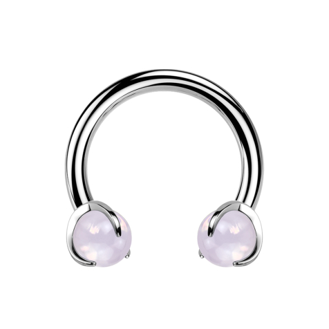 Micro Circular Barbell filetage intérieur argenté avec deux boules Opalite rose serties