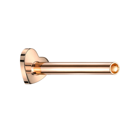 Tige de labret « cœur » en or rose avec filetage intérieur