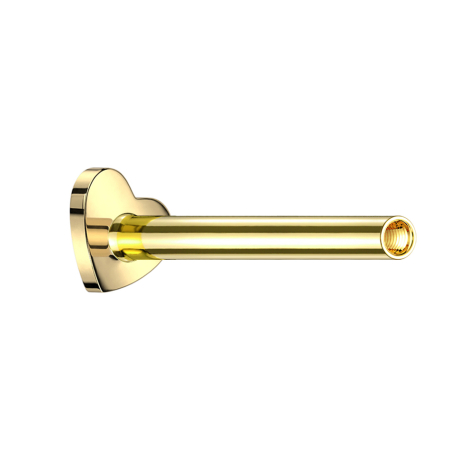 Micro labret rod heart gold-plated with 0.8 mm internal thread