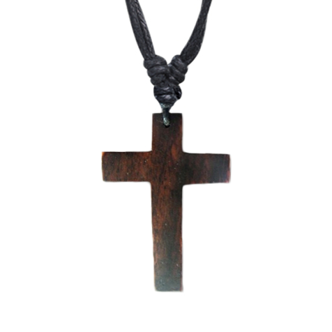 Collier noir pendentif croix en bois Narra