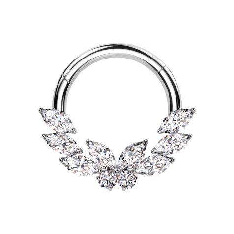 Micro segment ring hinged silver crystals silver center butterfly