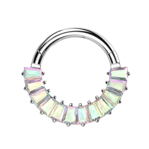 Bague micro segment pliable argent cristaux baguette multicolores