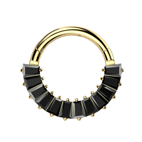 Micro segment ring hinged gold-plated Baquette crystals black