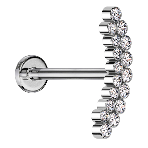 Micro Labret Internal Thread Silver Double Row Curved Crystals Silver