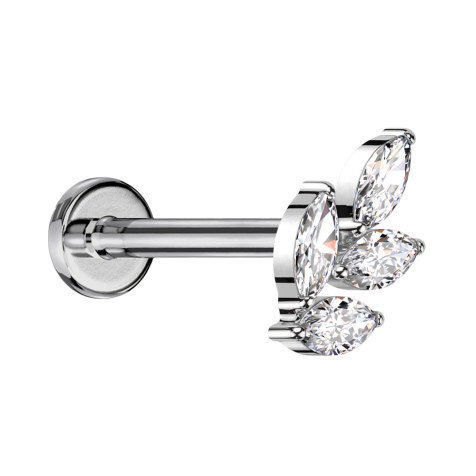 Micro Labret filettatura interna argento foglia argento quattro cristalli argento