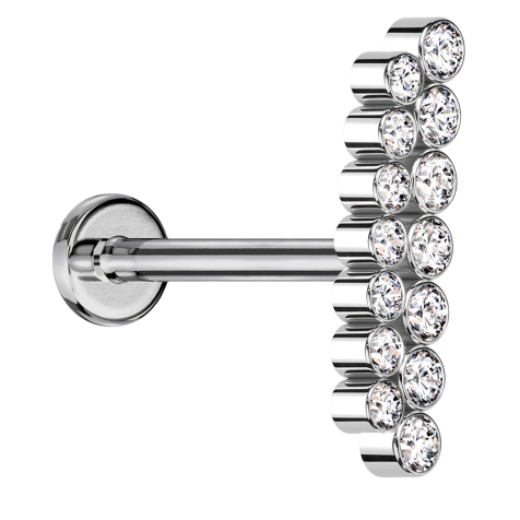 Micro Labret internal thread silver double row straight crystals silver
