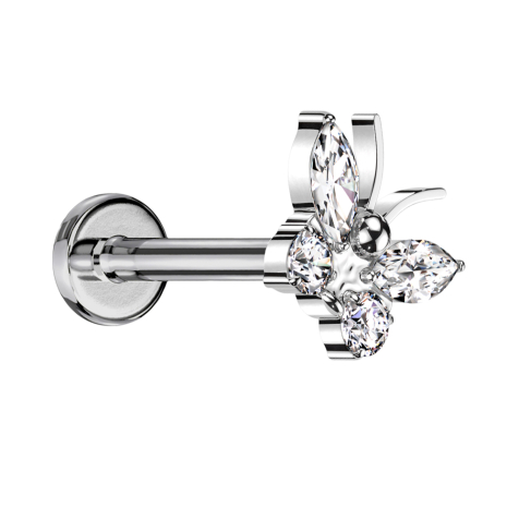 Micro Labret filettatura interna argento Farfalla argento Cristalli argento