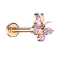 Micro Labret Internal Thread Rose Gold Butterfly Rose Gold Crystals Pink