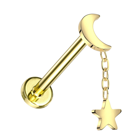 Micro Labret filetage intérieur plaqué or Lune plaquée or Pendentif étoile plaqué or